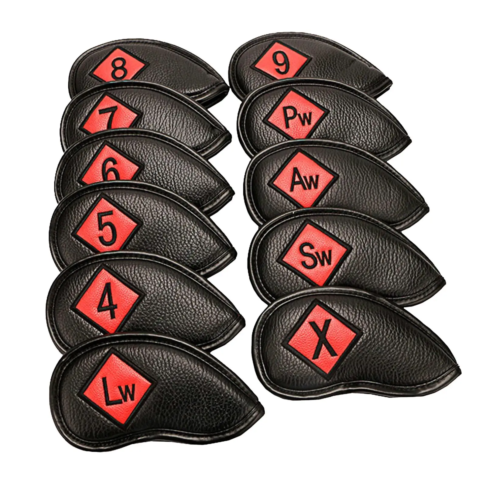 Premium Leather Golf Club Headcovers Set - 11 Pieces , Black+Red