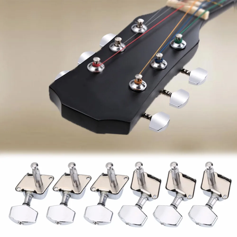 ​6Pcs ​Metal ​Semi-closed Tuners​ 3R+3L Configuration Silver/Black Guitar Tuning Pegs​ Semiclosed Metal Tuners