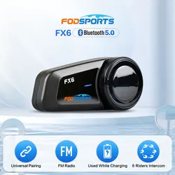 Fodsports Fx6 Motorfiets Helm Intercom Bluetooth 5.0 Headset Interphone Moto 6 Ruiters Communicatie FM Radio Intercomunicador