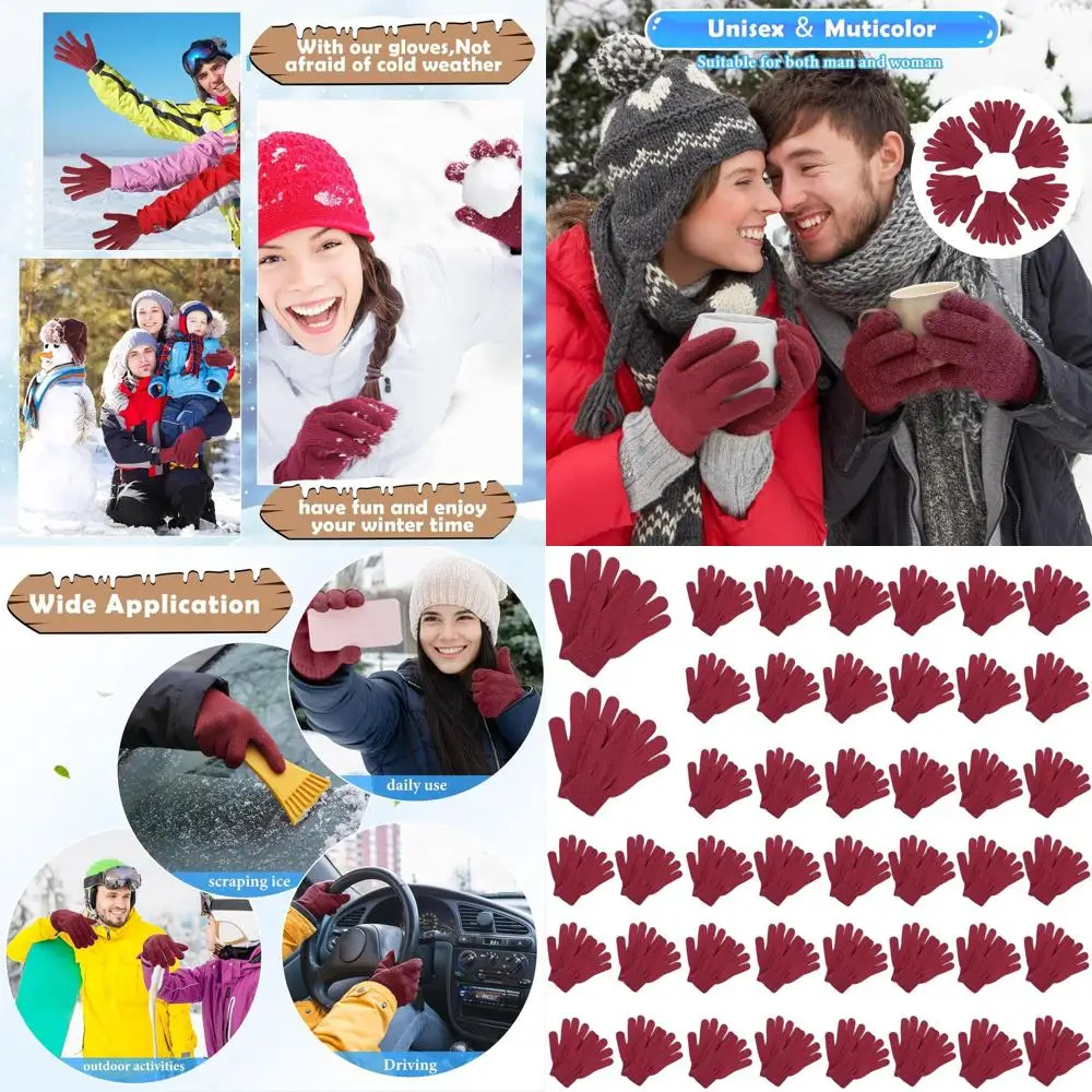 

Handepo 100 Pair Winter Gloves Bulk Warm Knitted Stretchy Gloves Bulk for Men Women Homeless Charity Donation