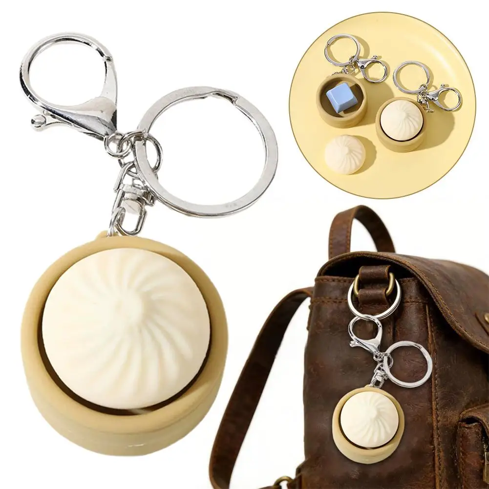 Creative Steamer Bun Pendant Keychain,Mini Steamed Bun Stress Relief Toy, Slow Rebound Kneading Decompression Clicker Key Ring