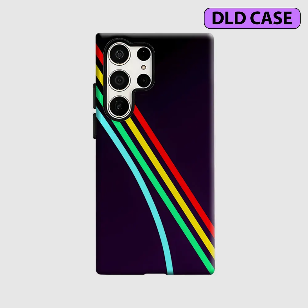 Neon Rainbow Lines For Samsung Galaxy S26 S25 S24 A56 A36 Dual Layer Luxury Fashion Full Lens Protective phone Cover