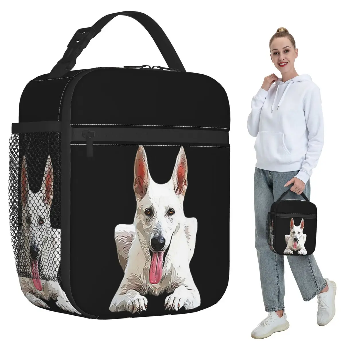 White Swiss Shepherd White German Shepherd Insulated Lunch Bag for Kids School Cooler Thermal Food Box Tote Lunch Boxes