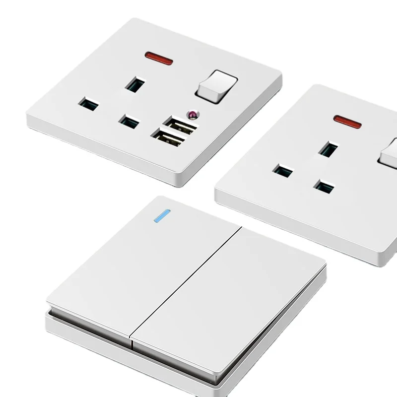 Electric wall light access 1/2/3/4 4gang1/2way Switch 13A English socket with USBtypeC UK large white panel face plate