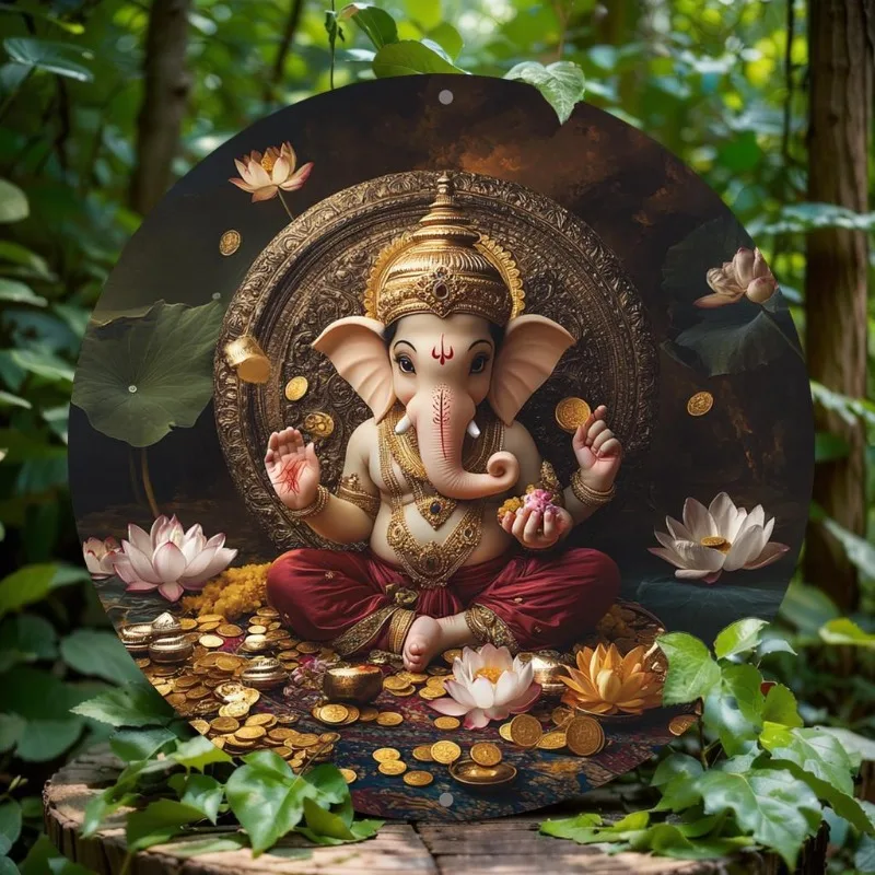 

Round Aluminum Sign, Ganesha 2D Flat Print, Festive Metal Wall Art, Home, Office, Decor, Holiday Gift, Artistic Drawing Set