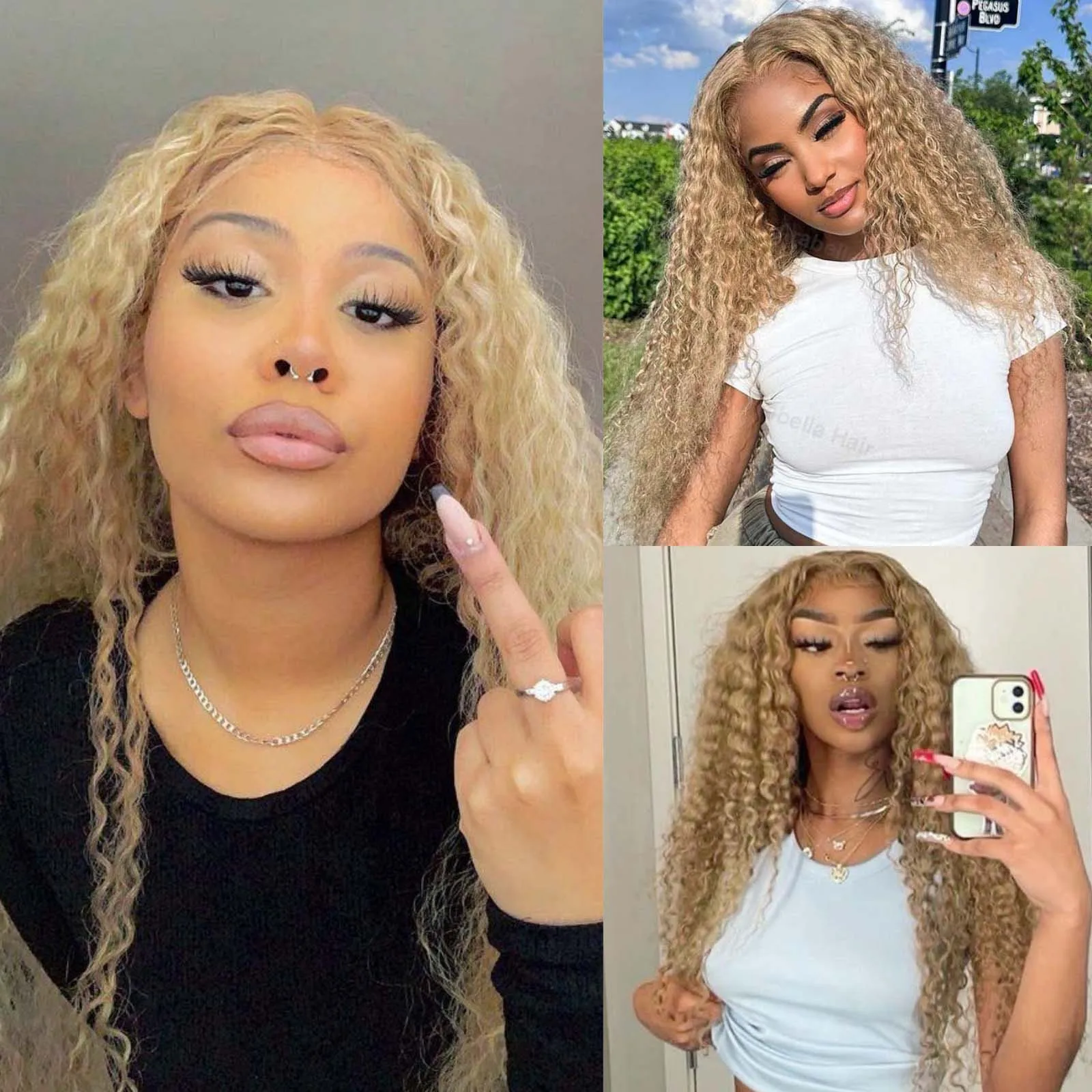 الرماد شقراء مجعد الاصطناعية الدانتيل شعر مستعار أمامي جزء مجاني طويل شقراء فضفاض مجعد 13X4 أمامي ألياف مقاومة للحرارة الباروكات للنساء #2