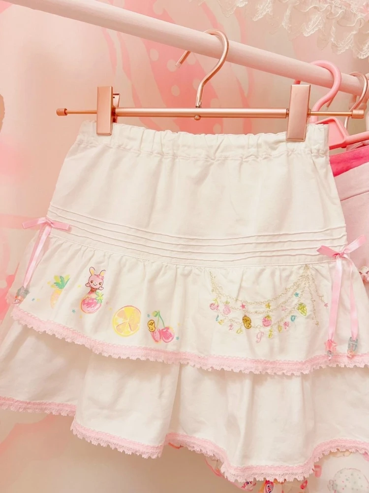 

Deeptown Japanese Style Kawaii Mini Skirt Women Bow Harajuku Y2k Lolita Cartoon Skirts Sweet Cutecore White Cake Layered Skirts