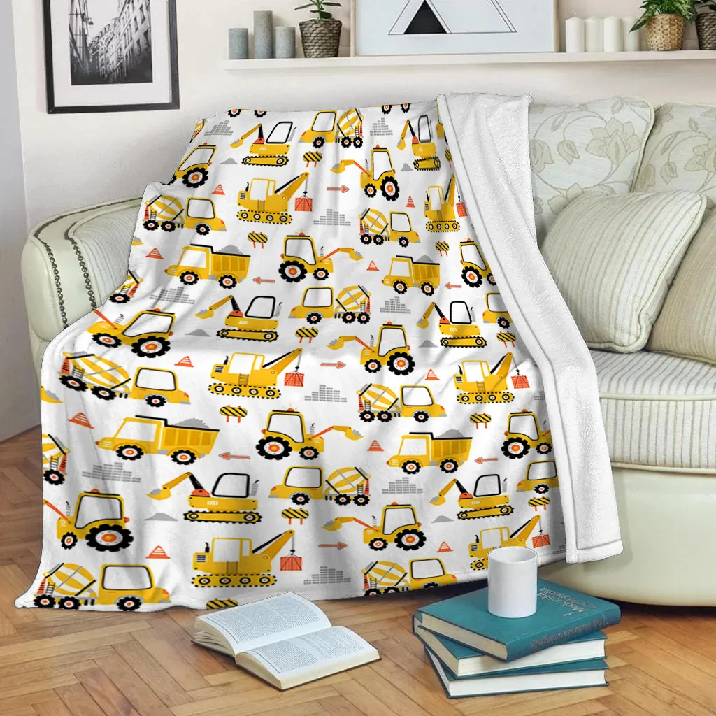 Contemporary Flannel Fleece Bed Blanket, Cozy Soft Throw, Machine Washable, with Excavator Cartoon Print, for Ideal Gift