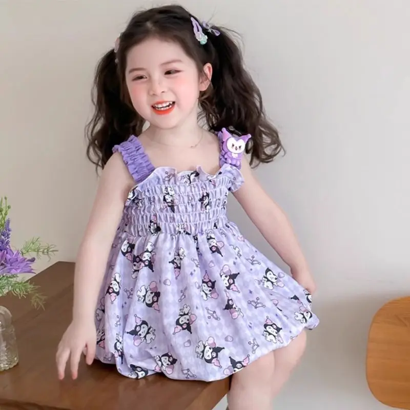 

Hot Sanrio Girl Sleeveless Slip Dress Kuromi Children Cartoon Anime Summer Dress Trend Fashion Kawaii Skirt New Girl's Gift New