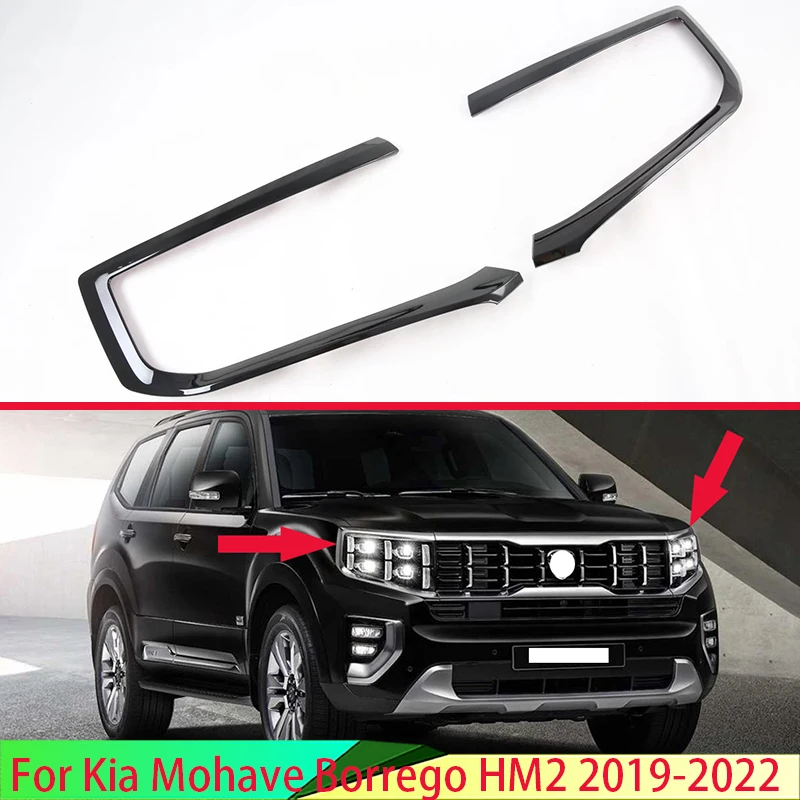 For Kia Mohave Borrego HM2 2019-2022 Car Accessories ABS Chrome Front Head Light Headlight Lamp Cover Trim Molding Frame