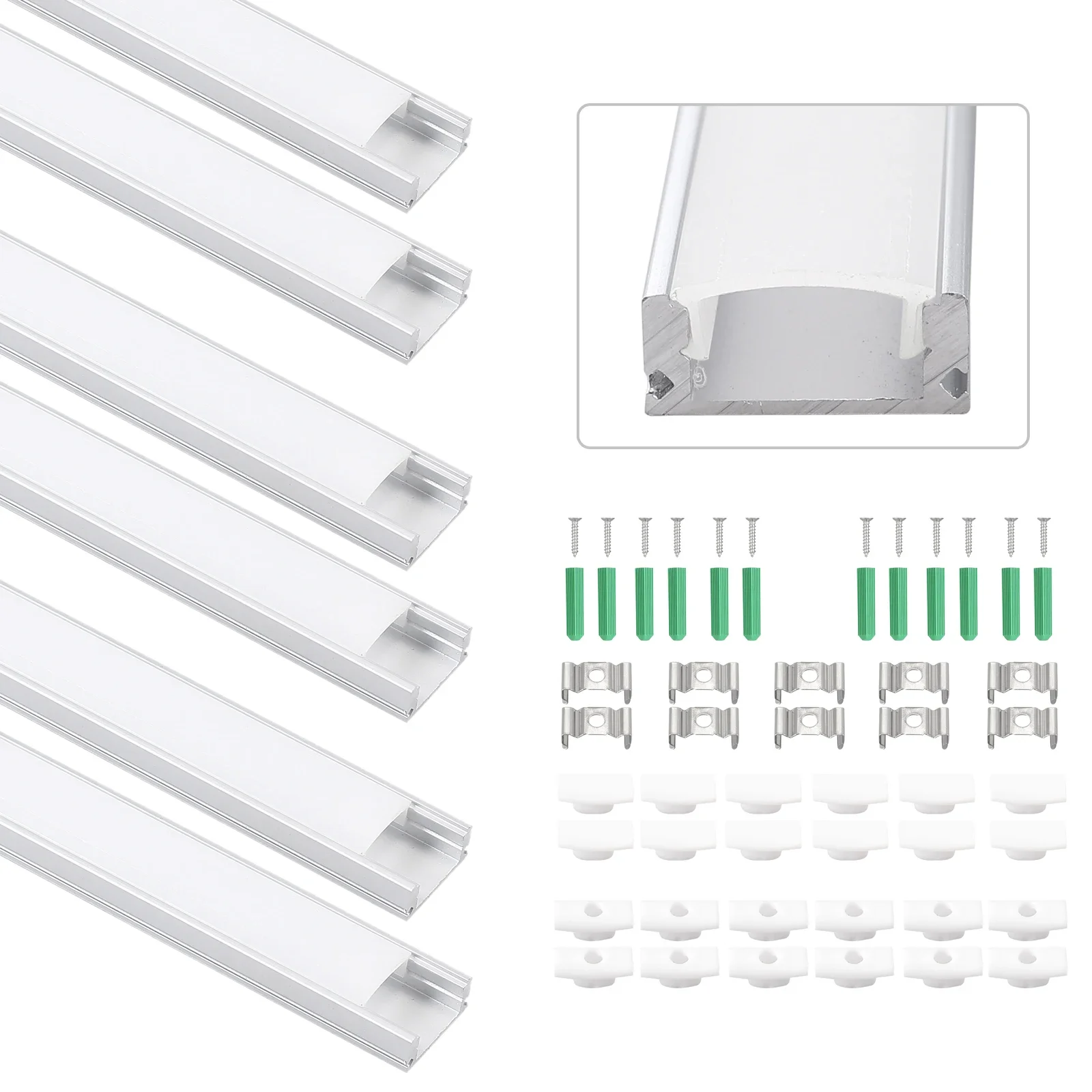 6X U-shape 1 Meter Aluminium Channel For LED Strip Light Cover PVC Profile 5050