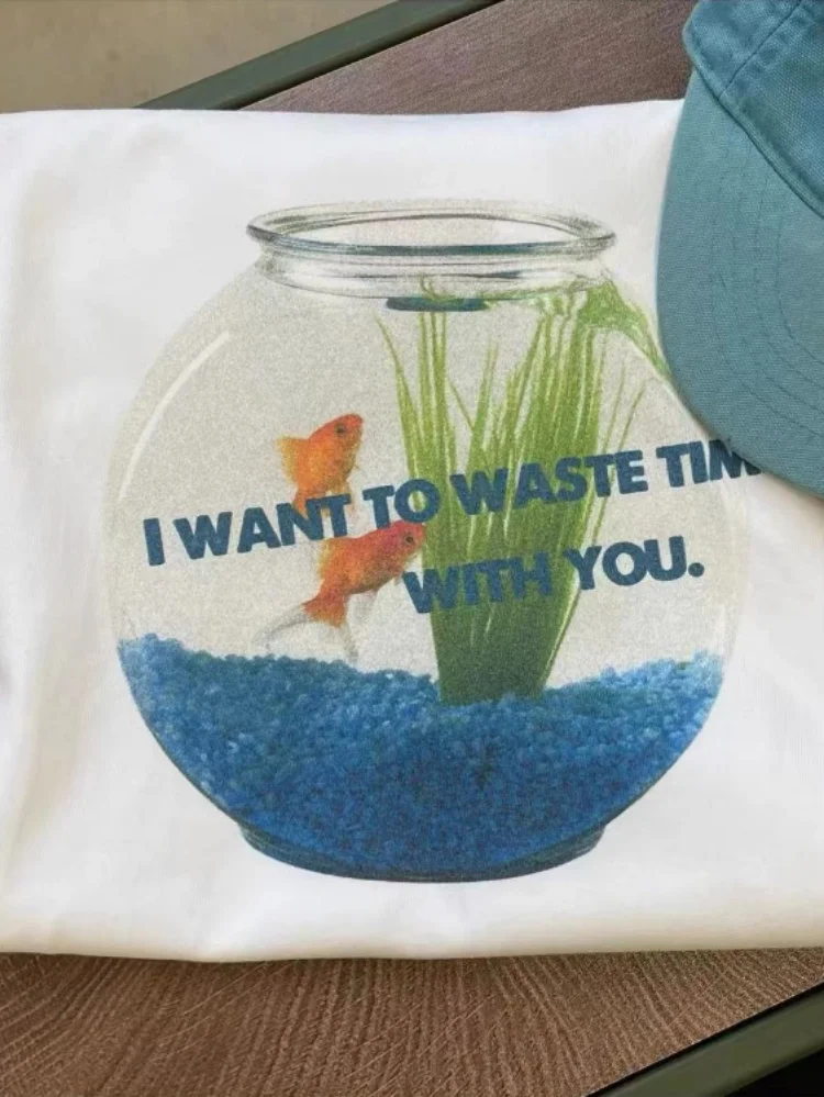 Summer Fish Tank Print All Match T-shirts Casual O Neck Fashion Tops Women Men Short Sleeve Harajuku Y2k Aesthetic  Tees