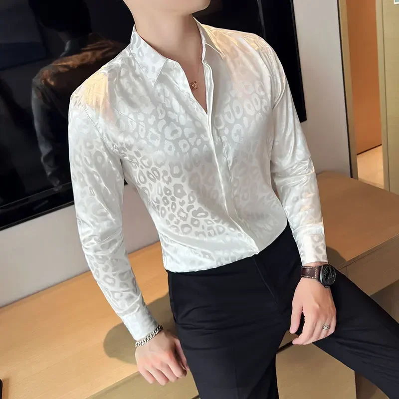 Autumn Fashion Zebra Pattern Printed Shirts Mens Luxury Business Slim Fit Dress Shirt Male Long Sleeve Bright Formal Shirt