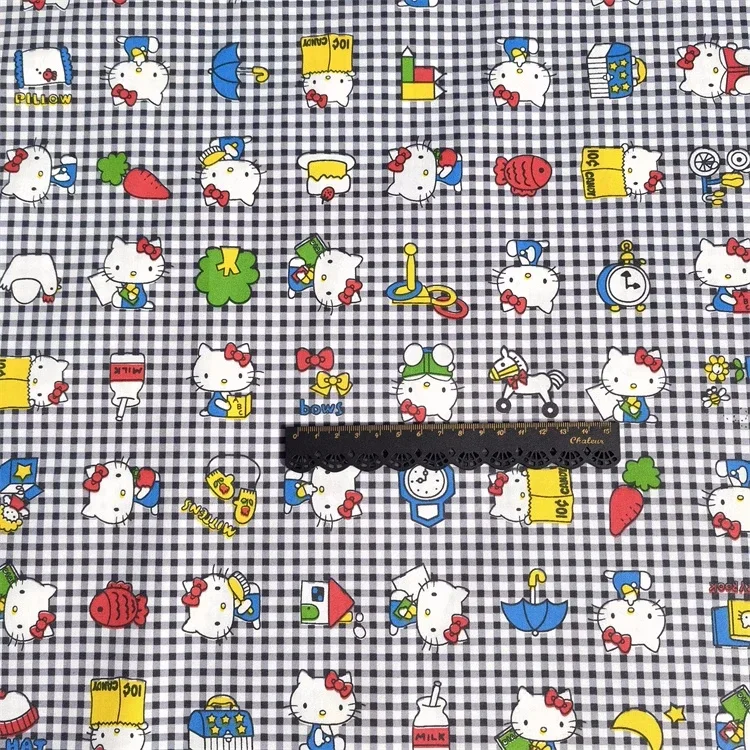 45x160cm szerokość Sanrio Hello Kitty Chequer 100 tkanina bawełniana na DIY patchworkowy materiał tekstylny odzież domowa materiał do szycia