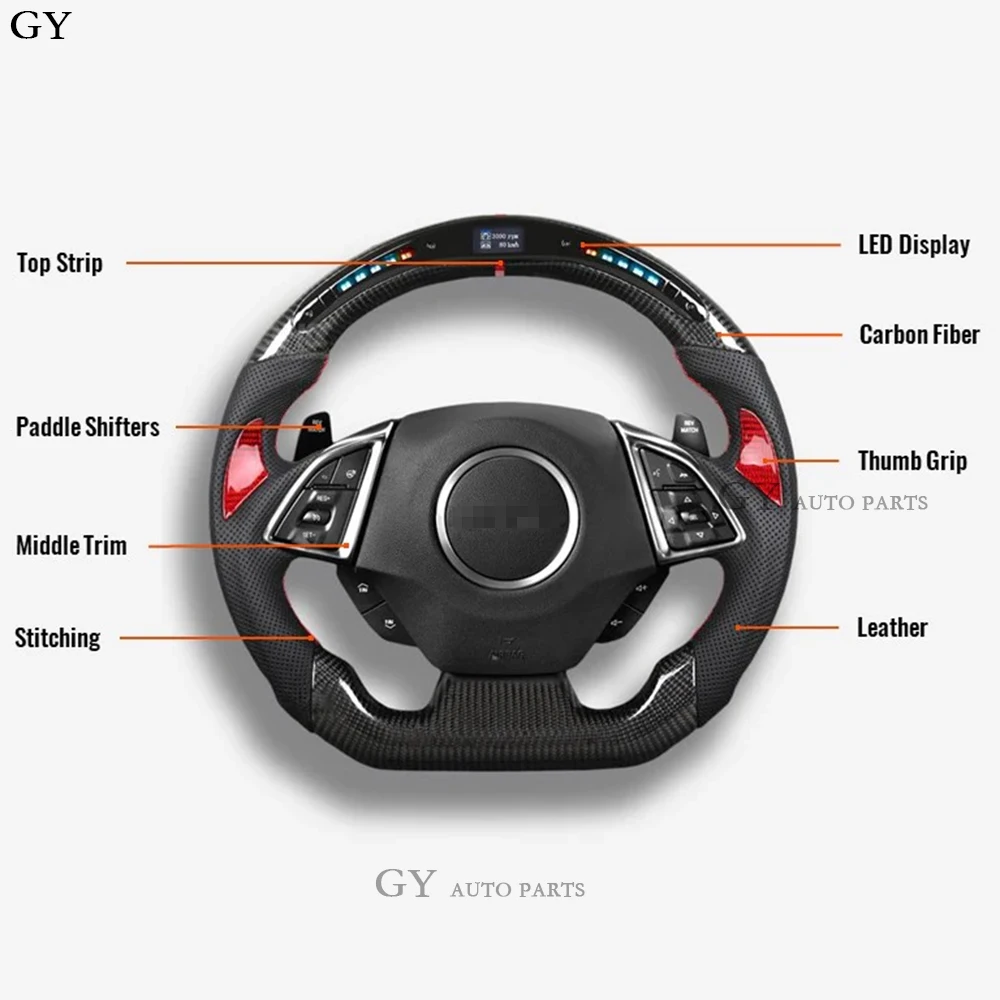 For Chevrolet Steering Wheel  2016 2017 2018 2019 2020 2021  Corvette Camaro SS ZL1 RPM LED Customized Carbon Fiber Racing Wheel