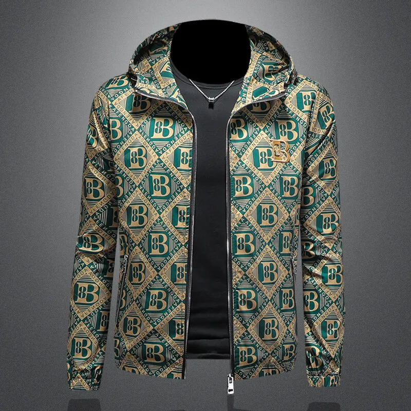 

Осень 2024, брендовая куртка с капюшоном и принтом для мужчин, высококачественные повседневные деловые куртки на молнии, уличная одежда, ветрозащитные пальто