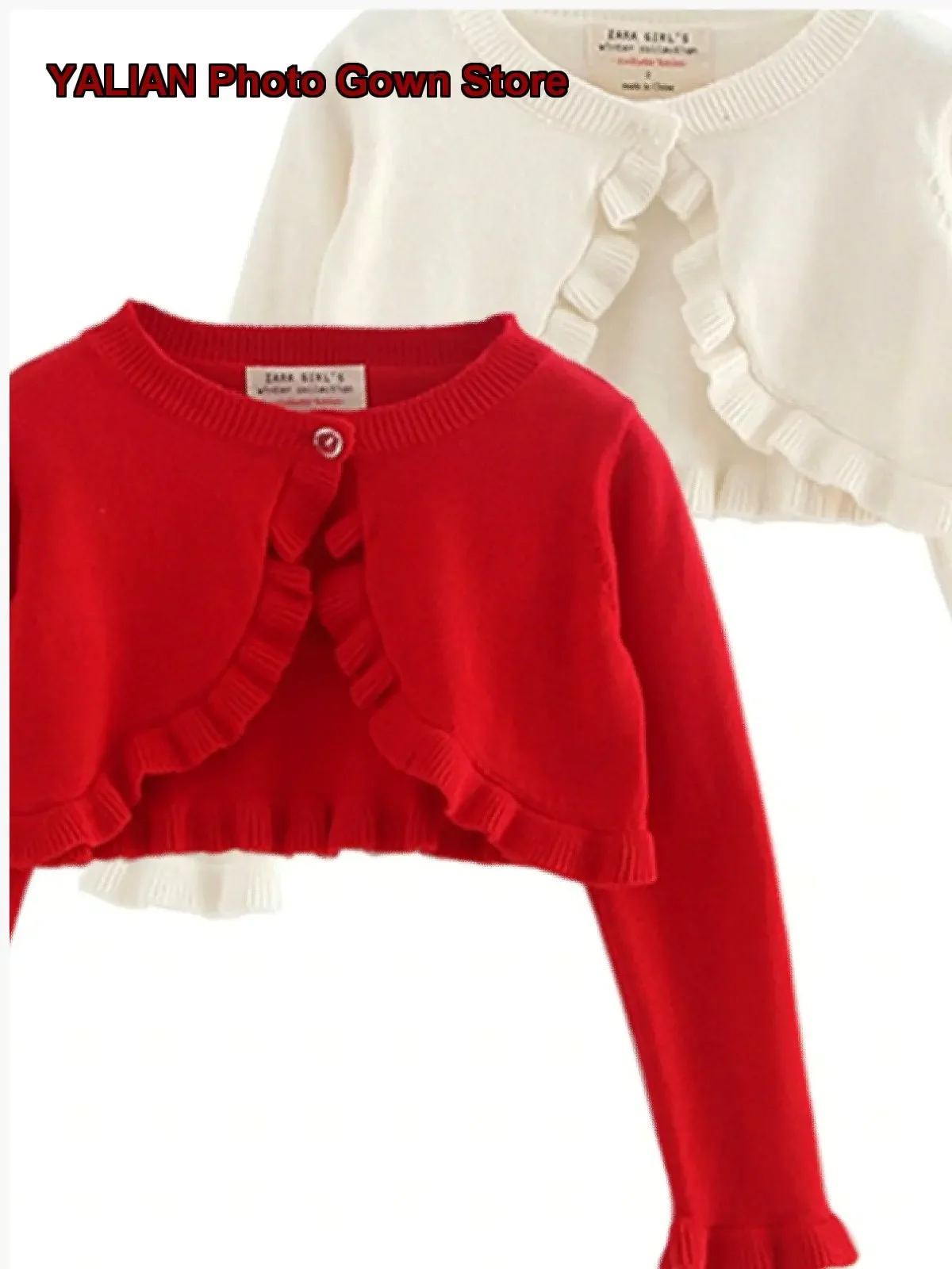 Girls Thin Bowknot Crochet Shawl Short Cape Red Spring Autumn Dress Accessory