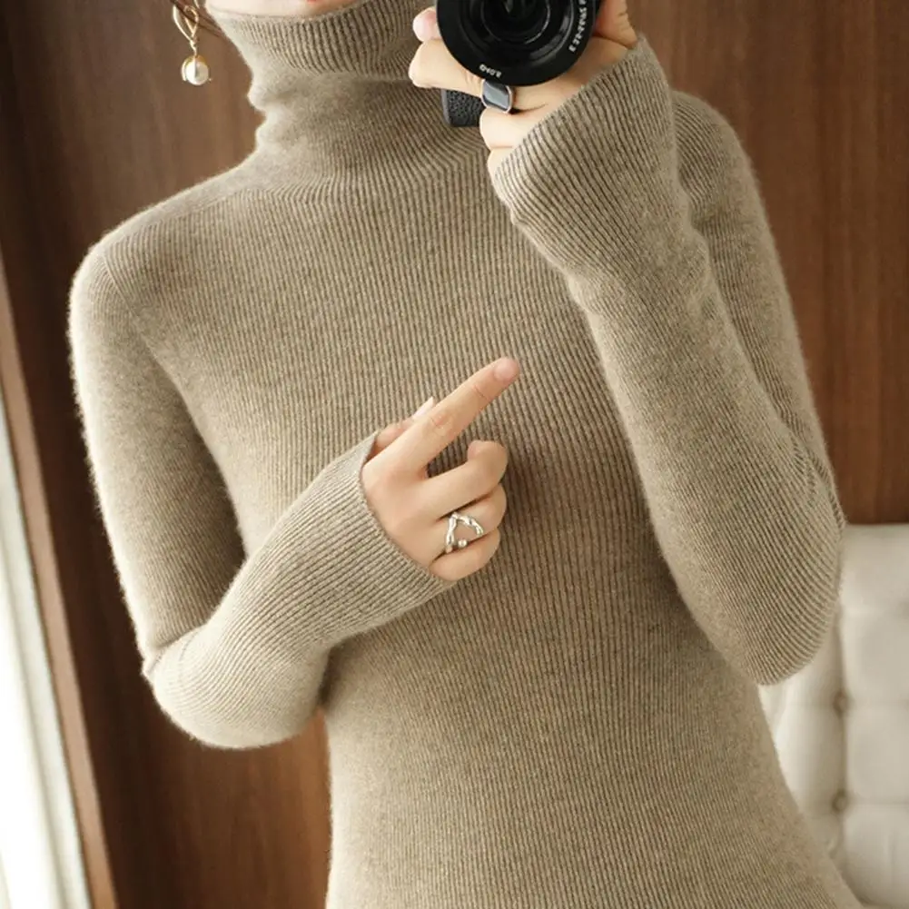 

Women Sweater Cozy Turtleneck Sweater for Women Soft Knitted Pullover with Neck Protection Warm Fall Winter Solid Color Jumper