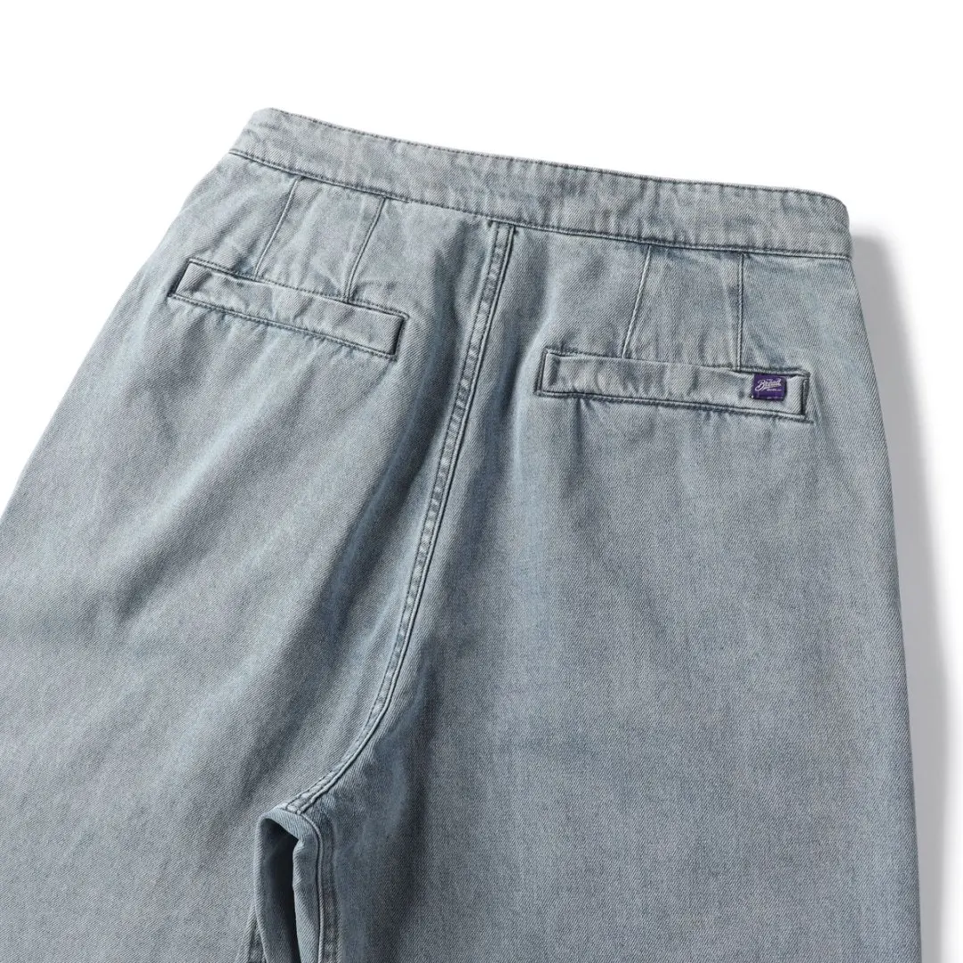 جينز ياباني عتيق ملابس الشارع الشهير للرجال 100% قطن مريح مدبب وواسع الساق ريترو صالح سروال أزرق فاتح مدينة الأولاد الخريف #5