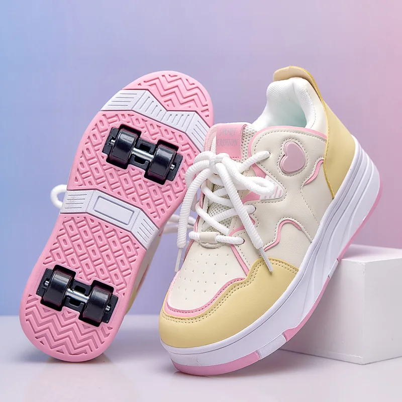 

Children Roller Shoes Girls Boys Kids Double-wheel Running Shoes Child Invisible Roller Skates Students Fashion Wheel Shoe