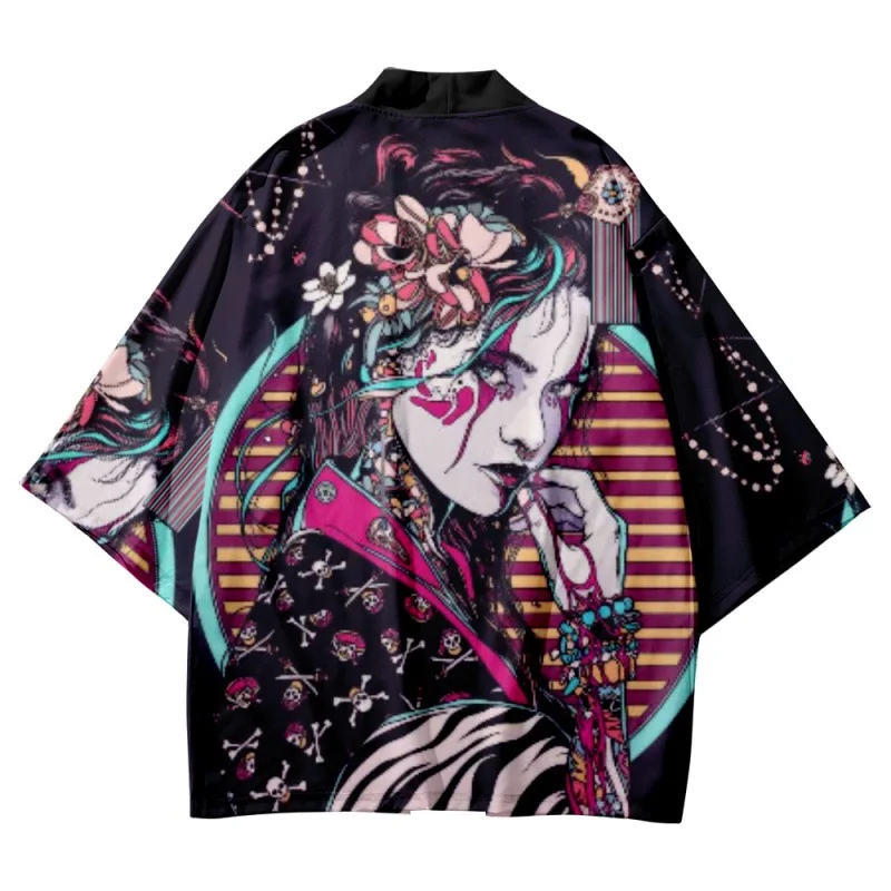 

Girl Print Yukata Men Women Fashion Cardigan Blouse Haori Obi Asian Clothes Harajuku Japanese Cosplay Kimono