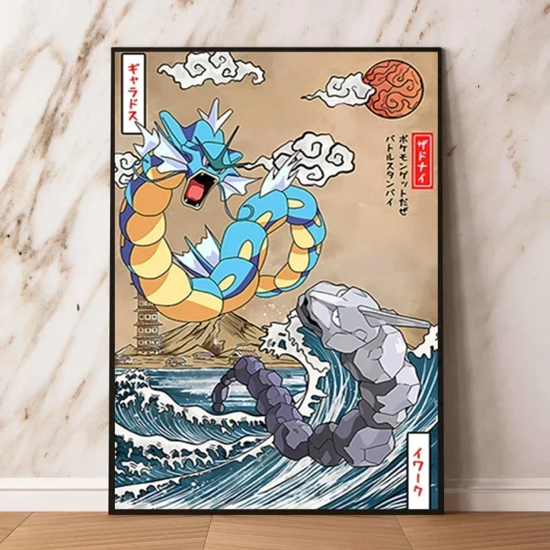 1 unidad. Póster clásico con impresión en alta definición sobre lienzo, con imágenes de Pokémon: Charizard y Blastoise, personajes de dibujos animados. Decoración de alta calidad para el hogar, ideal para la sala de estar.