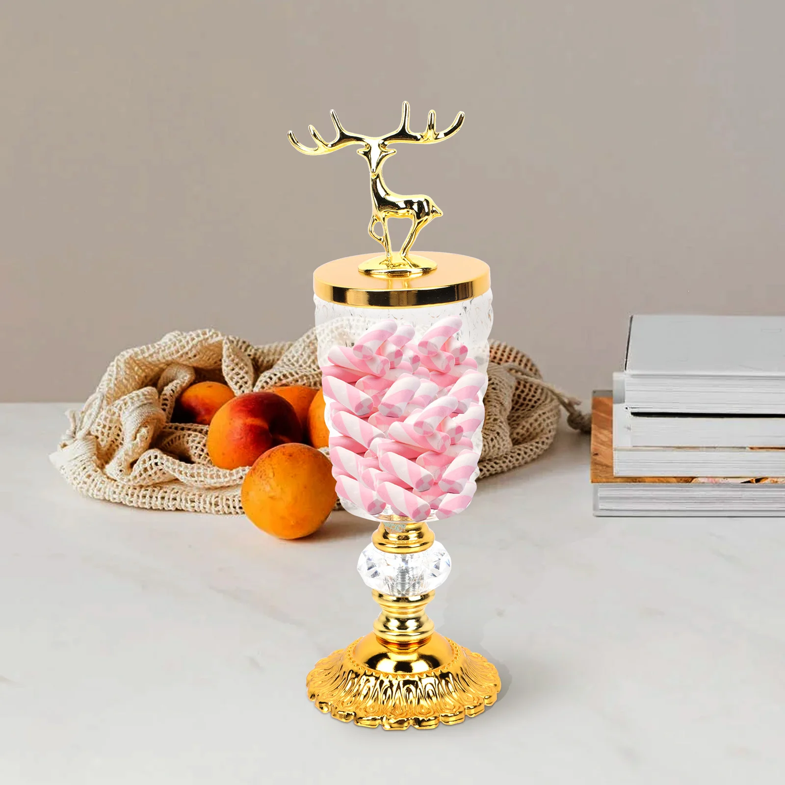 

Gold Candy Storage Can Nordic Style Premium Glass Iron Candy Jar Deer Decorative Storage Jar Household Desktop Party Supply