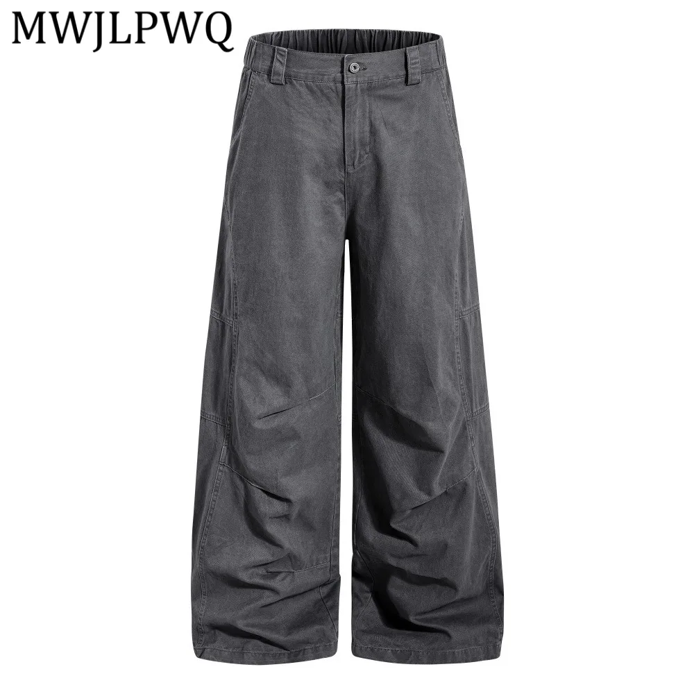 

MWJLPWQ Punk Retro Loose Wide-Leg Pants For Men Vibe Trend Pleated Distressed Design Floor-Length Workwear Casual Trousers 15313