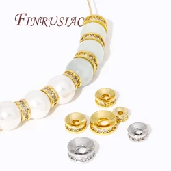 Brass With Zircon Round Wheel Beads 18K Gold Plated Rondelle Crystal Beads Loose Spacer Beads For DIY Beading Jewelry Making