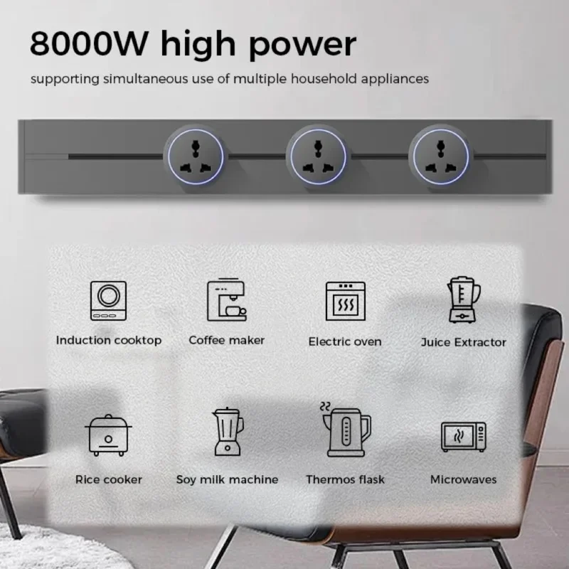 Wall Power Rail Socket High End Home Kitchen Office 8000w Track Socket EU/FR/US/UK Universal Standard Movable Round Adapter Plug view 4