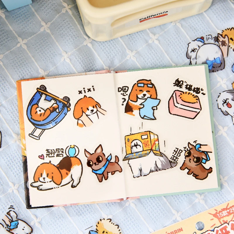 4 Styles Fun Dog PVC Stickers Dog Emotion Station Emojis Stickers Blessing Text Stickers Daily Decoration