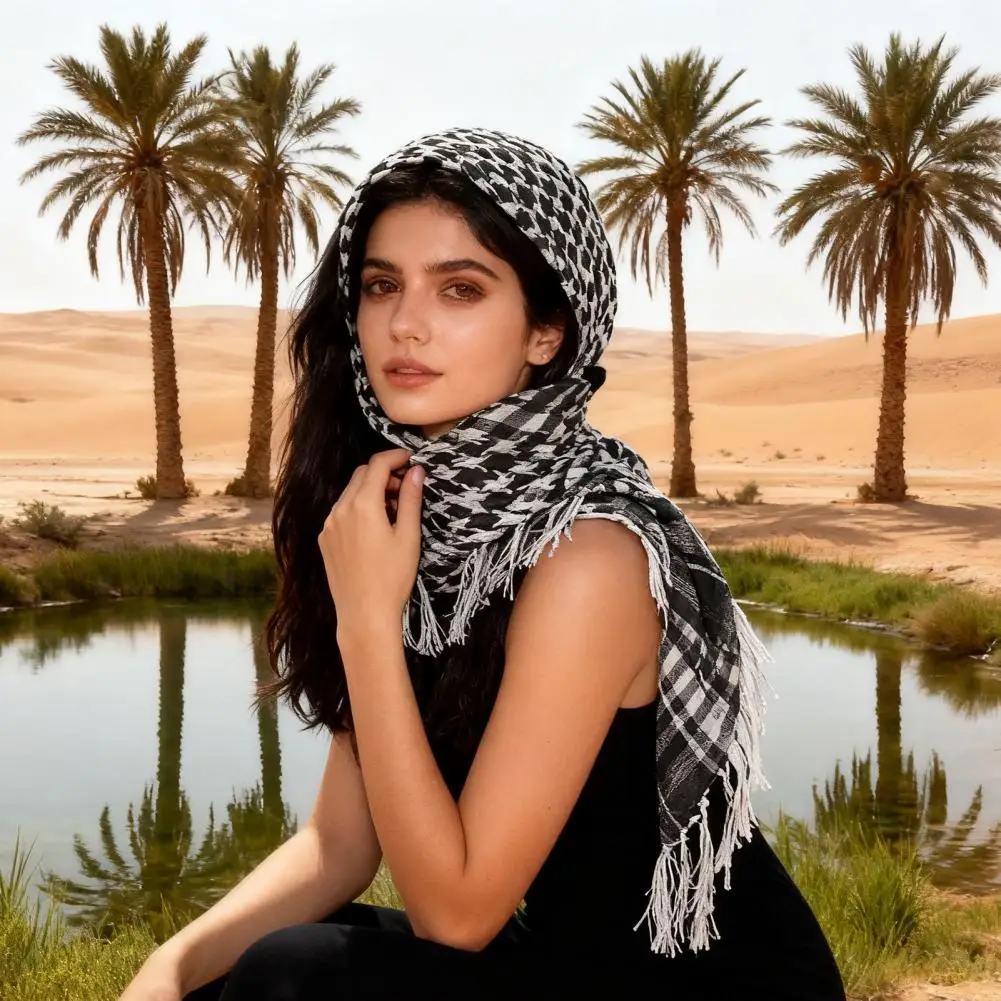 

Шарф для пустыни из сетчатой пряжи с кисточками, мягкий дышащий легкий уличный шарф для шеи, модный аксессуар унисекс, накидка для пустыни