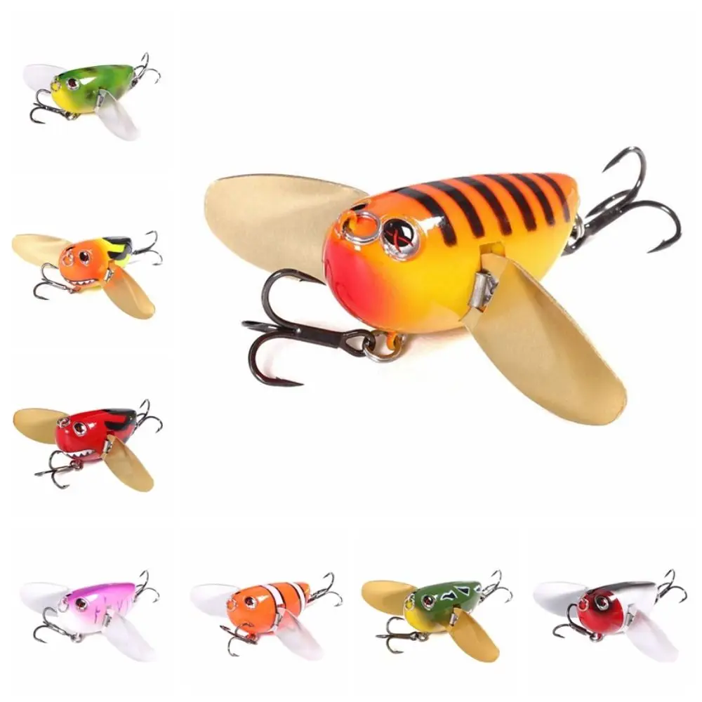 Lifelike Bee Crankbait Lure Bumblebee Artificial Bee-Shaped Fishing Bait with Two Metal Spoon Simulation Fishing Lure Bass