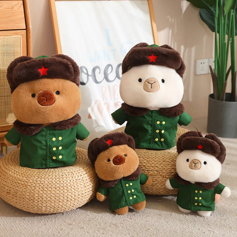 Cute Ugly Dressed Capybara Army Coat Plush Toys Funny Puzzle Doll Creative Stand Animals Stuffed High Quality Home Decor