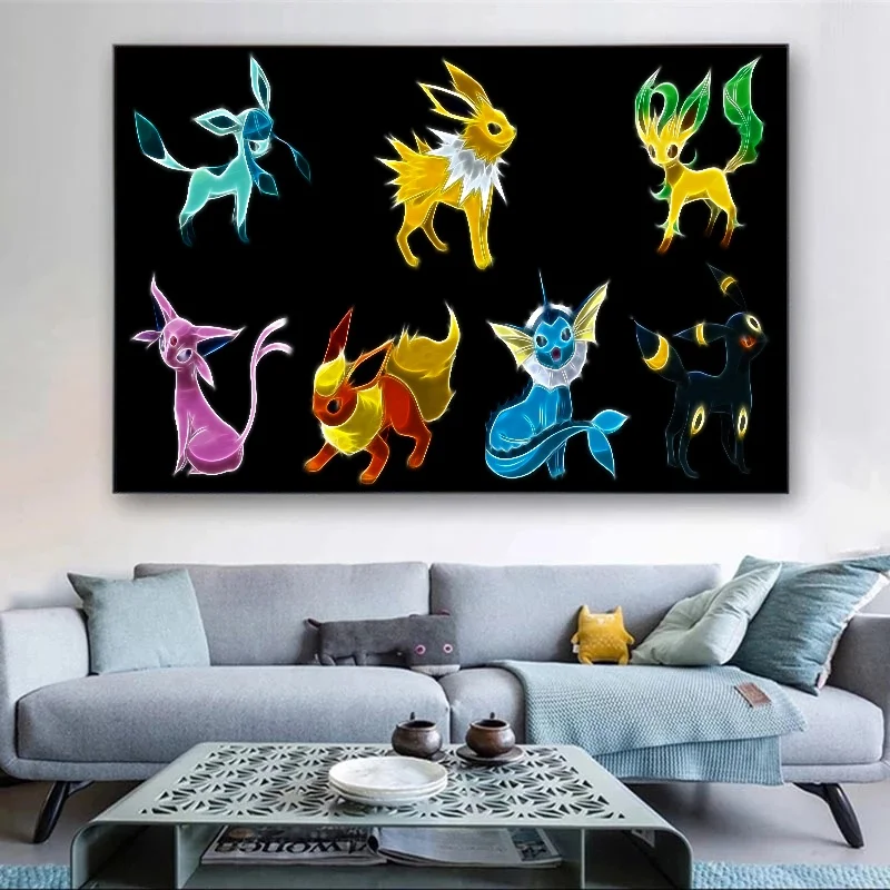 Japanese Anime Pokemon Abstract Eeveelutions Poster Eevee Umbreon Leafeon Canvas Painting Wall Art Prints Living Room Decor