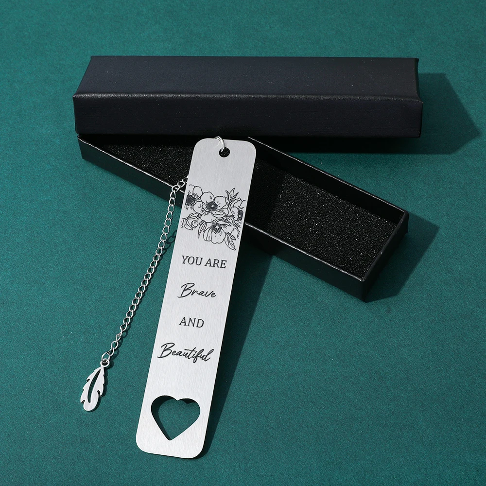علامة مرجعية زهرية من الفولاذ المقاوم للصدأ مصممة خصيصًا للنساء، "أنت شجاع وجميل" هي هدية تشجع للنساء. #5