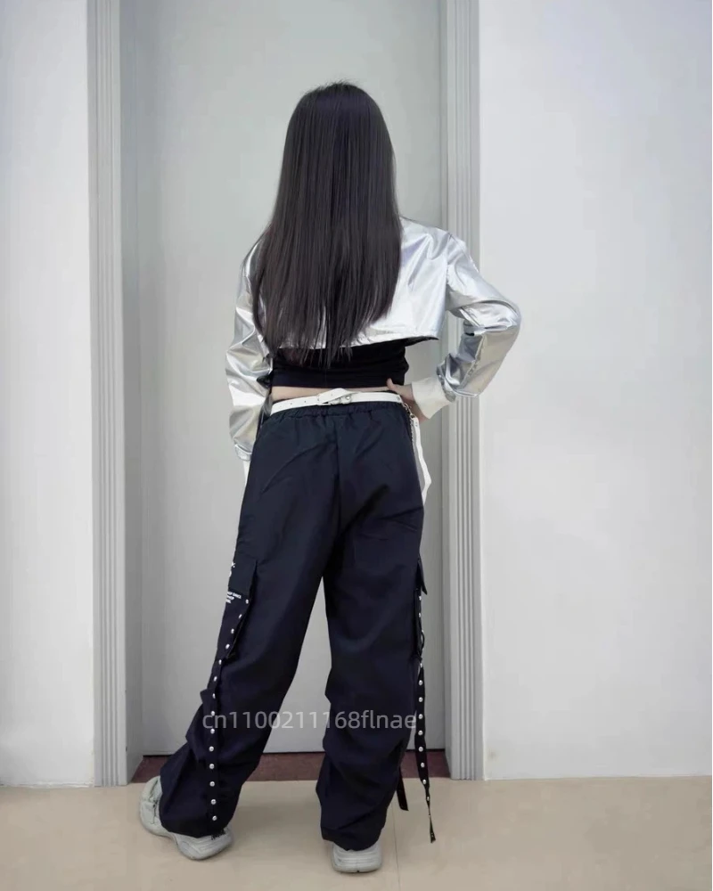 Jazzdance-voorstellingjurk voor meisjes Zilver leer Streetdance-set voor kinderen Modeshowjurk voor meisjesmodel