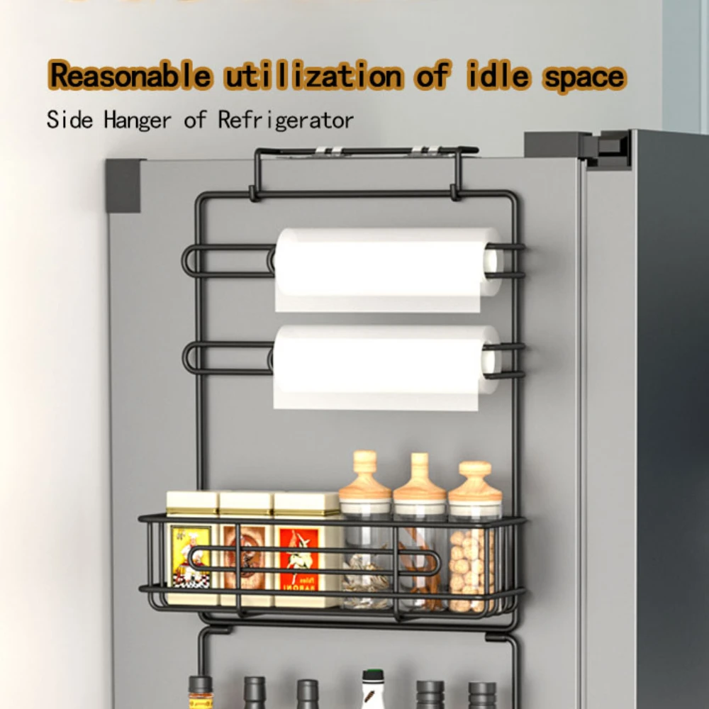 Refrigerator Storage Shelf Fridge Wall Side Hanging Storage Rack Kitchen Shelf Kitchen Gadgets Towel Bottle Spice Organizer