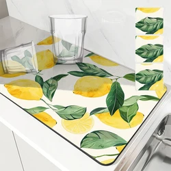 Kitchen Absorbent Drying Mat Leaf Lemon Kitchen Table Decoration & Accessories Color Pattern Tables Mats