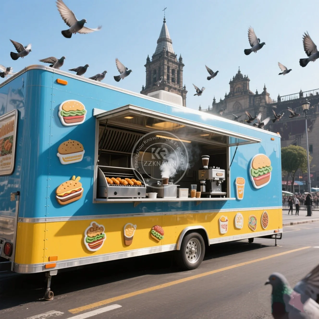

2025 New Mobile Coffee Trailer Food Vending Cart Food Car Custom Color Pull The Dining Cart Mirror-finished Stainless Steel