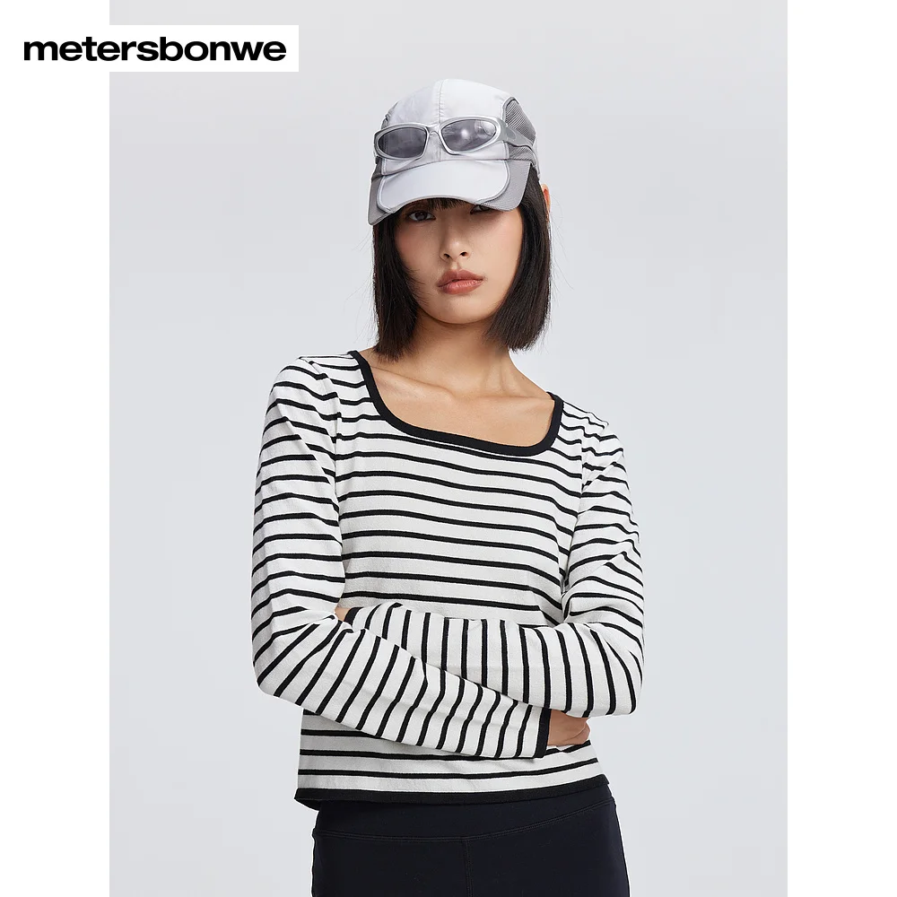 Metersbonwe-Women's U-Collar Long-Sleeved Sweater  Slim-Fit Version Soft And Skin-Friendly Bottoming Shirt Elegant Good Warmth