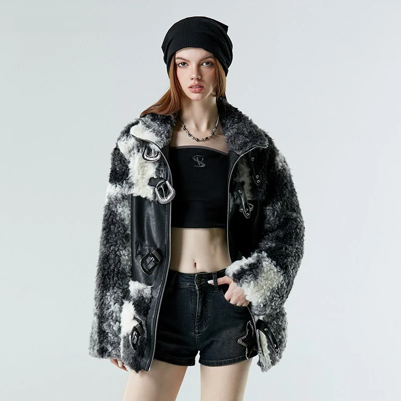 

Женская теплая хлопковая куртка Vone eeE с эффектом тай-дай, черно-белая, в стиле пэчворк, свободного кроя, с длинными рукавами, на молнии, в уличном стиле