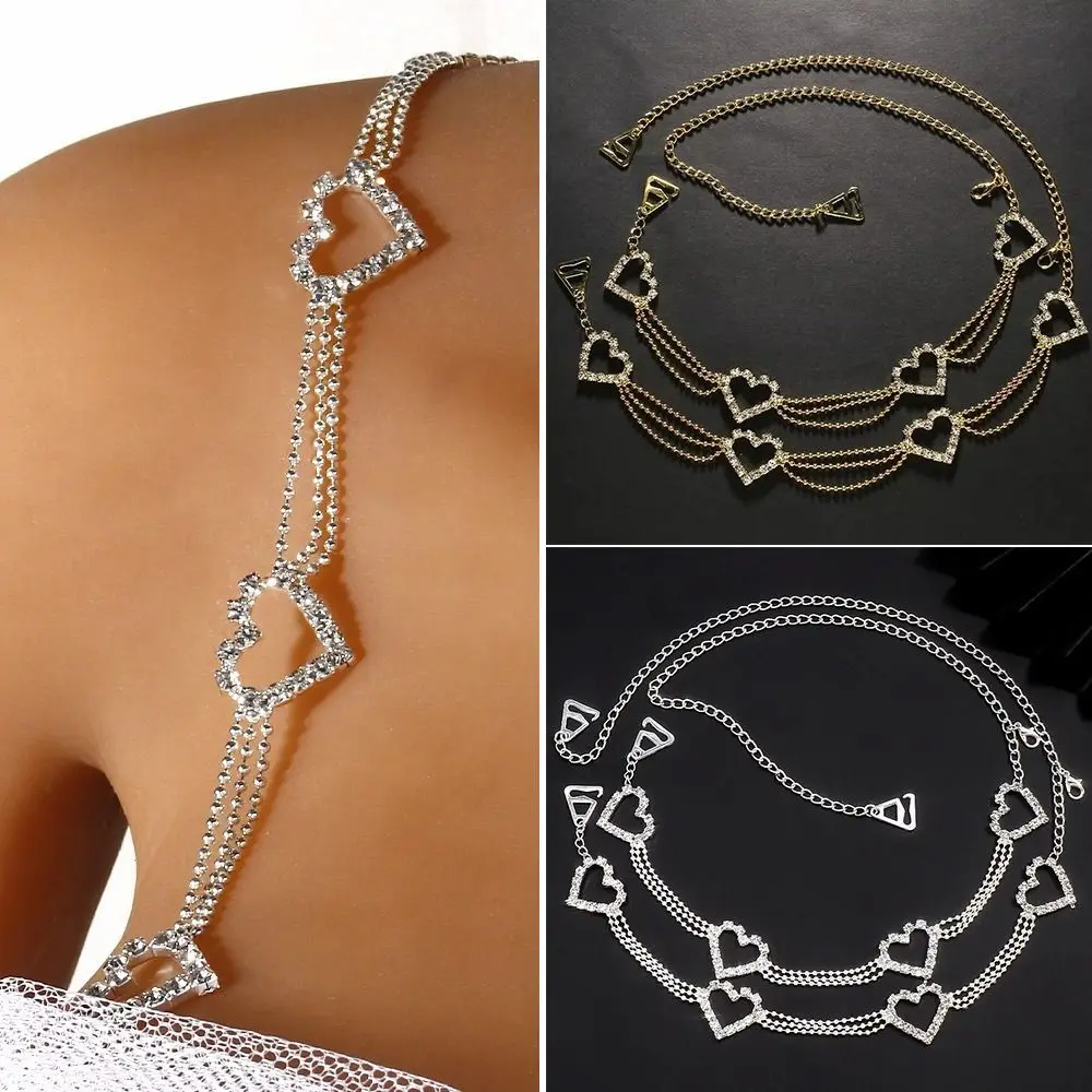 2PCS Mode Strass Herz Schulter Gurt Schmuck Geschenk Abnehmbare Schulter Kette Einstellbare Körper Kette Frauen