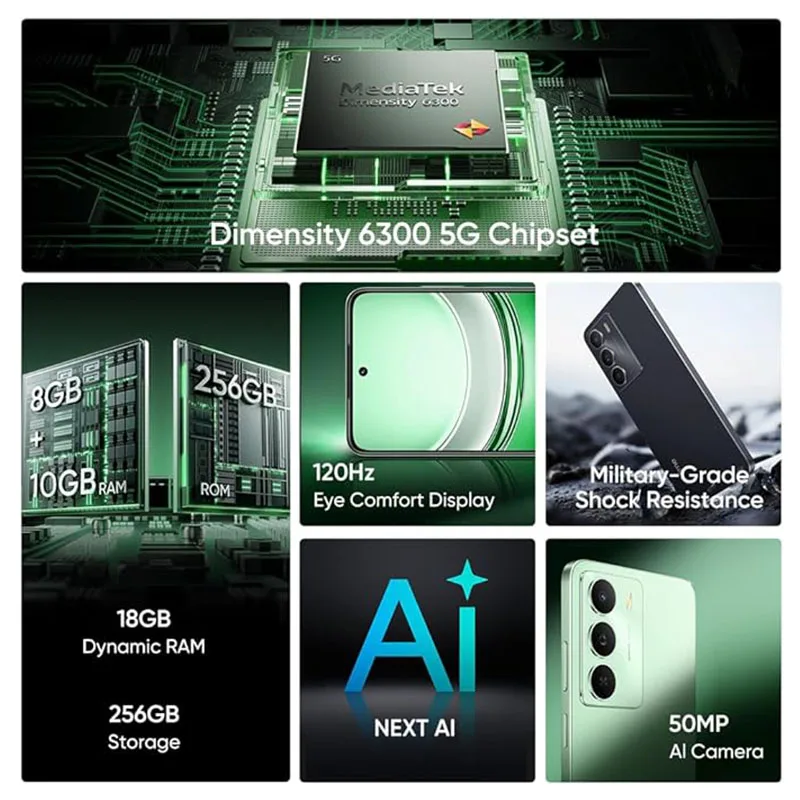 هاتف ذكي Realme 14x5G الأبعاد بطارية 6300 مللي أمبير في الساعة '120 هرتز شاشة مريحة للعين 50 ميجابكسل Al Camera 15 إصدار شحن عالمي #6