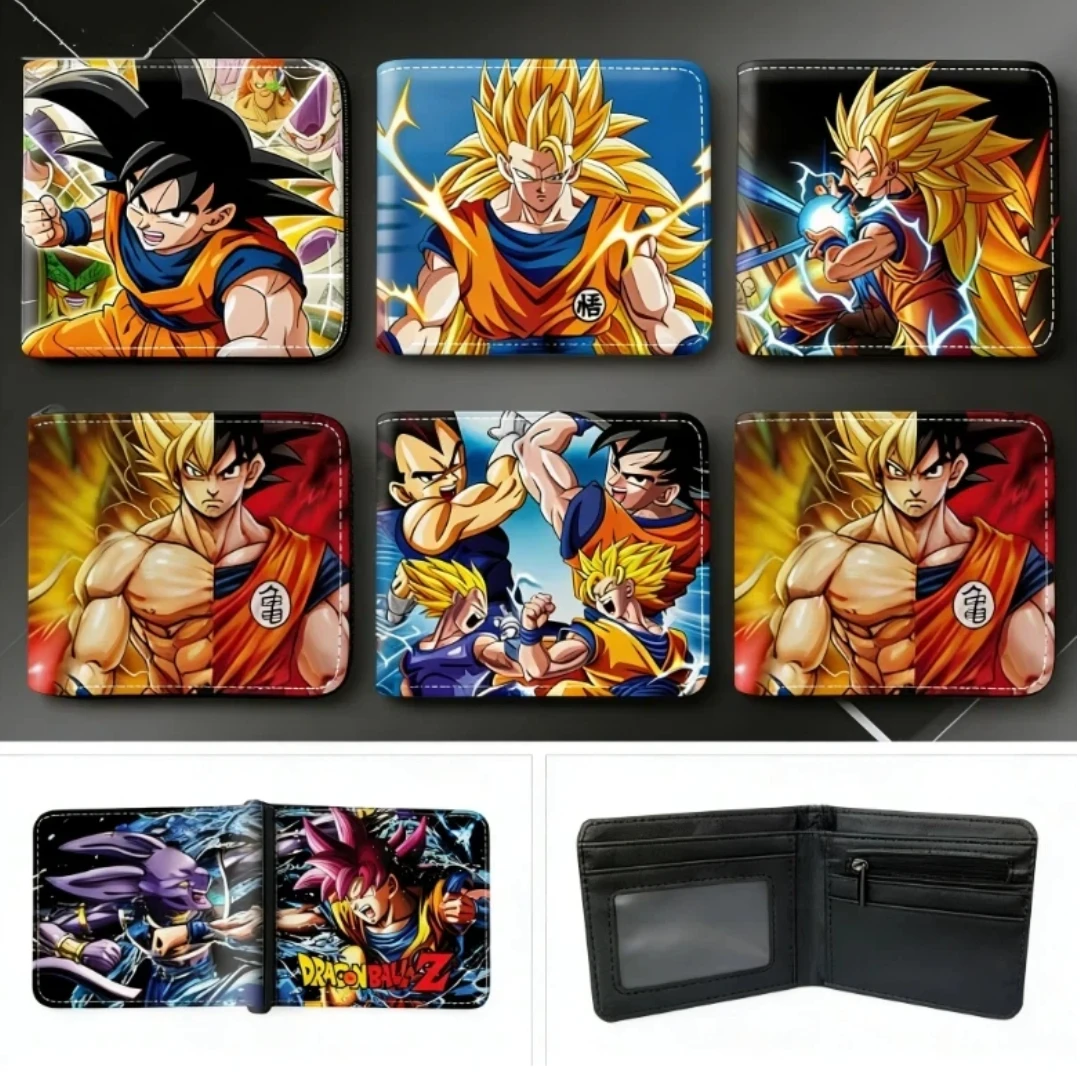 Anime Dragon Ball Cartoon Anime-Charakter, tragbare Geldbörse mit Aufdruck, zweifach gefaltete Ledergeldbörse, große Kapazität, Kartentasche, Geschenk für Jungen