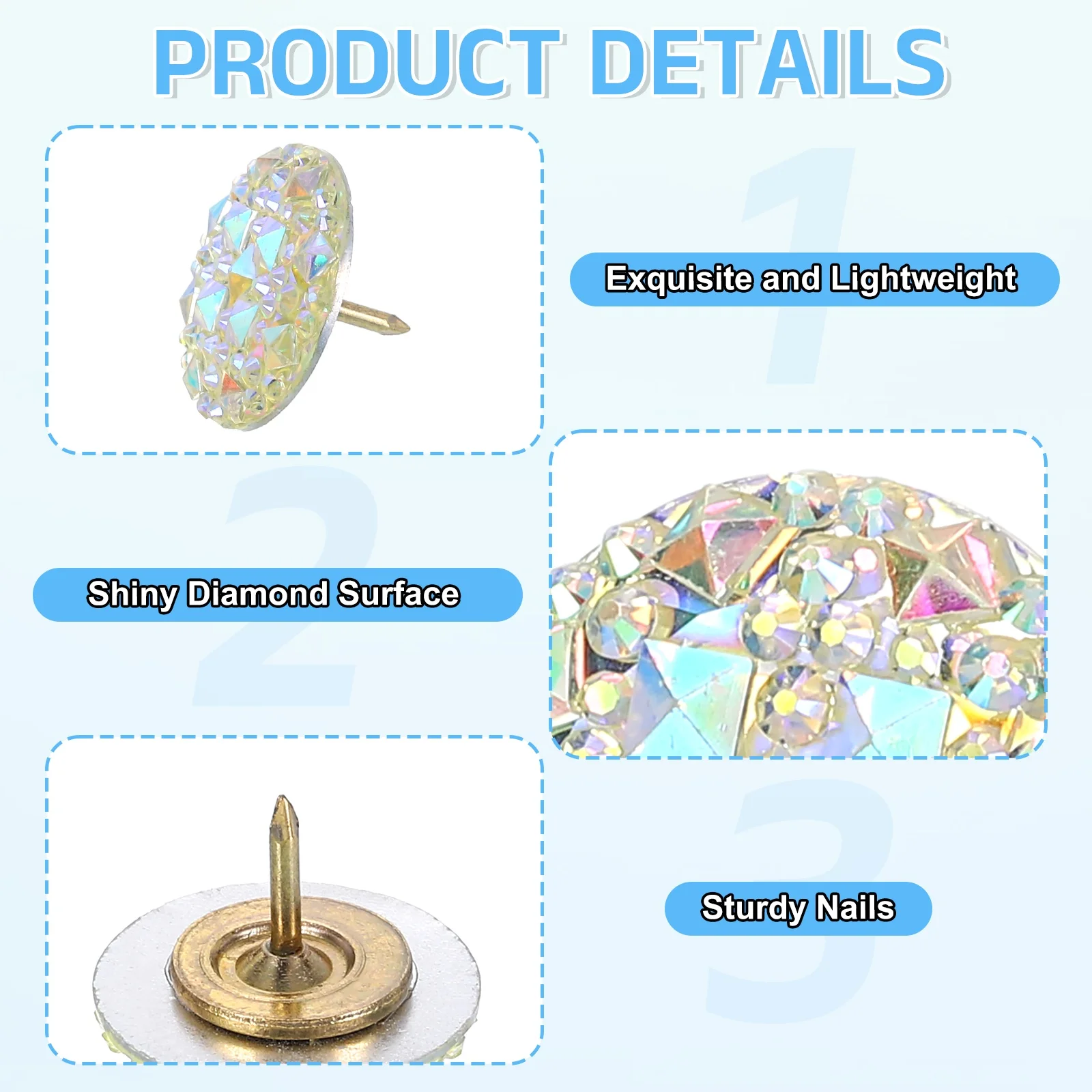 10-20 pièces punaises en strass diamant brillant punaises décoratives punaises de rembourrage pour panneau de liège tableau d'affichage tentures murales