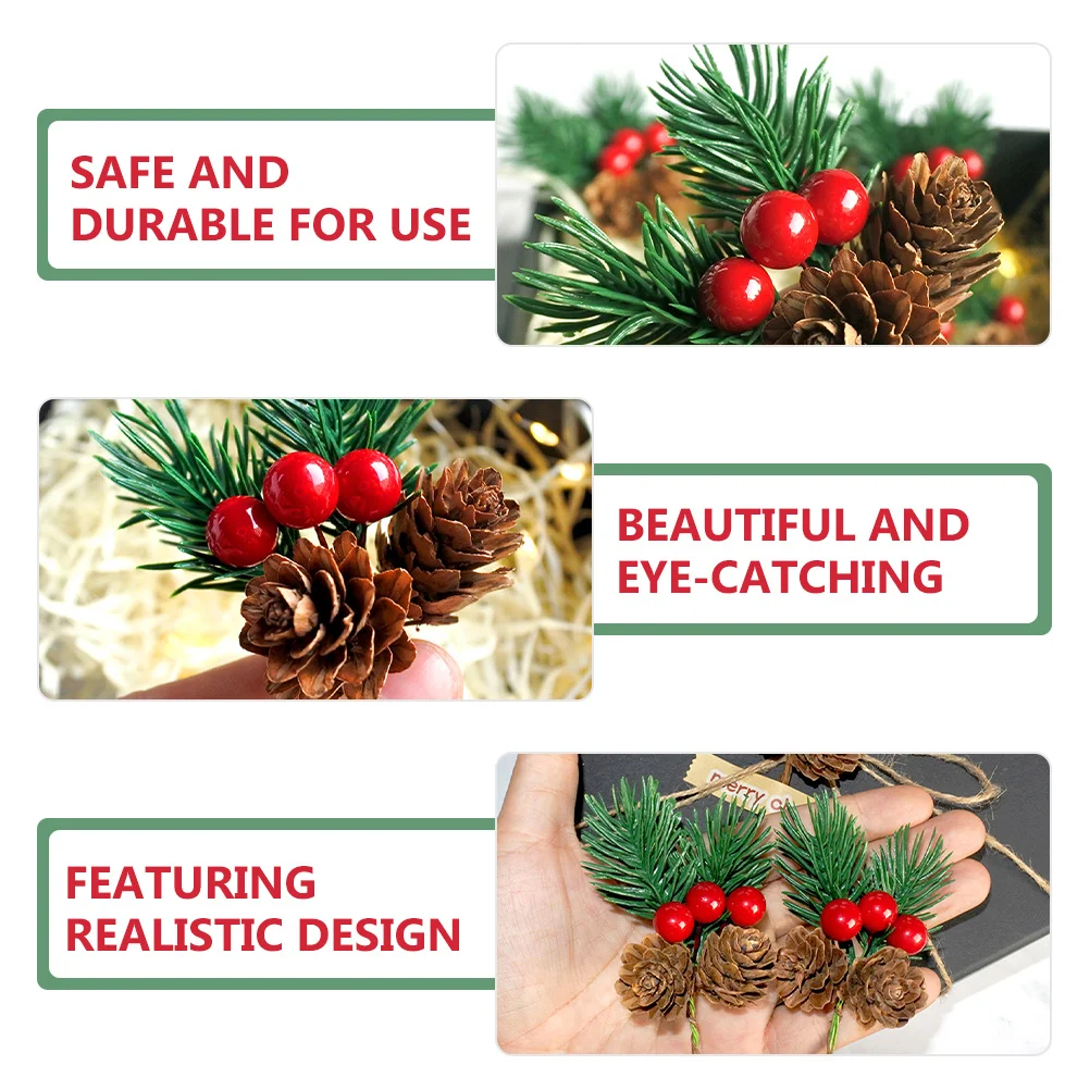 

20pcs Pine Cones Picks Artificial Christmas Berries Decor For Wreaths Garland Centerpiece Wedding Bouquet Berry Pine Needles
