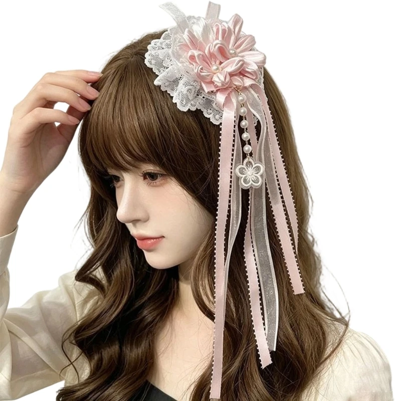 Q39C Decorative Pink Flower Hair Clip Barrettes for Side and Portrait Use
