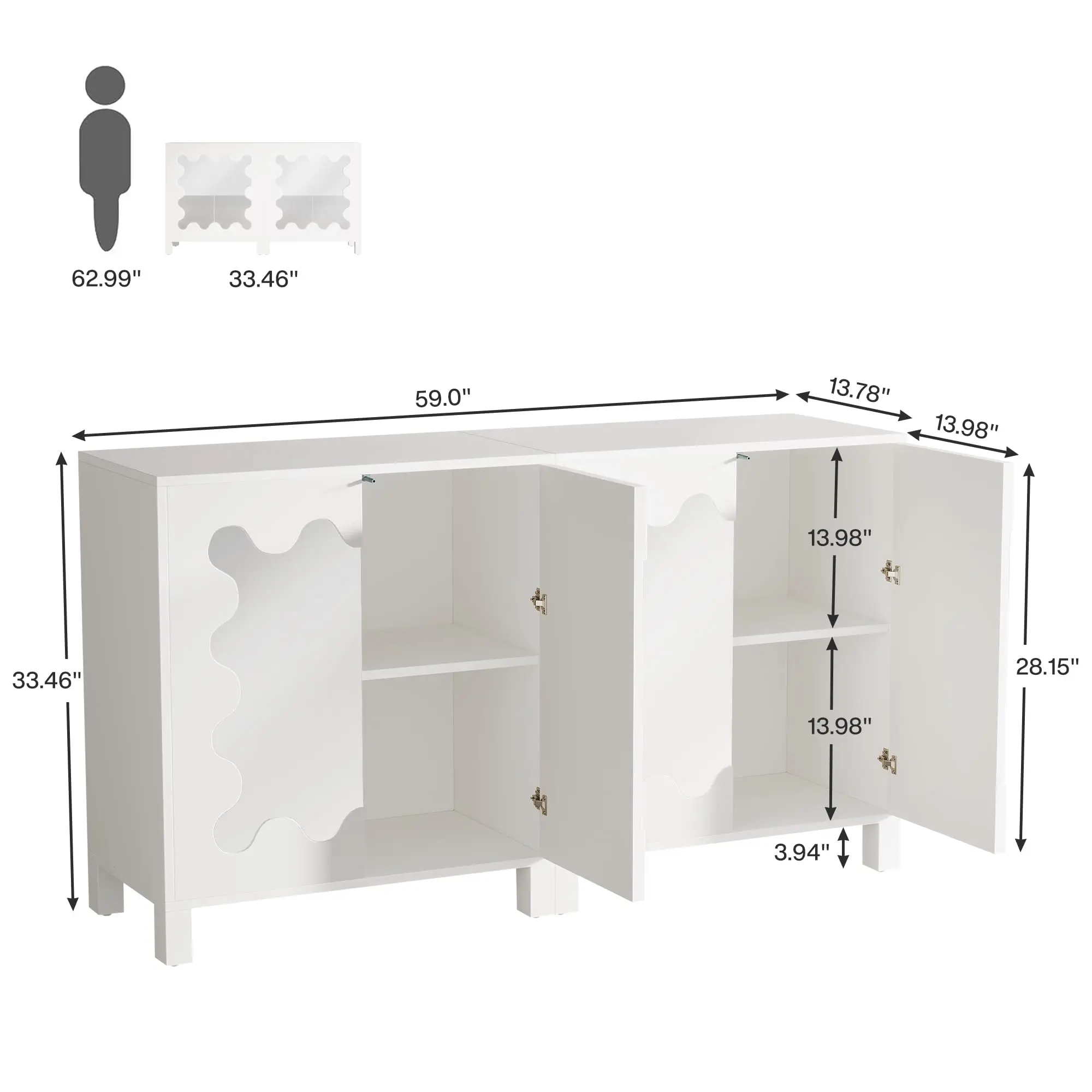 Tribesigns Set of 2 Mirrored Sideboard Buffet Cabinet, 59