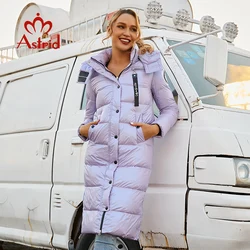 Aster D-abrigo largo con capucha para mujer, parka cálida de tejido brillante, chaqueta de moda, ropa de talla grande, invierno, 2022